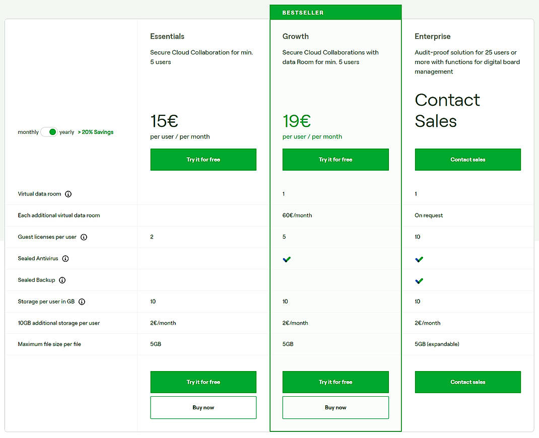 Pricing screenshot