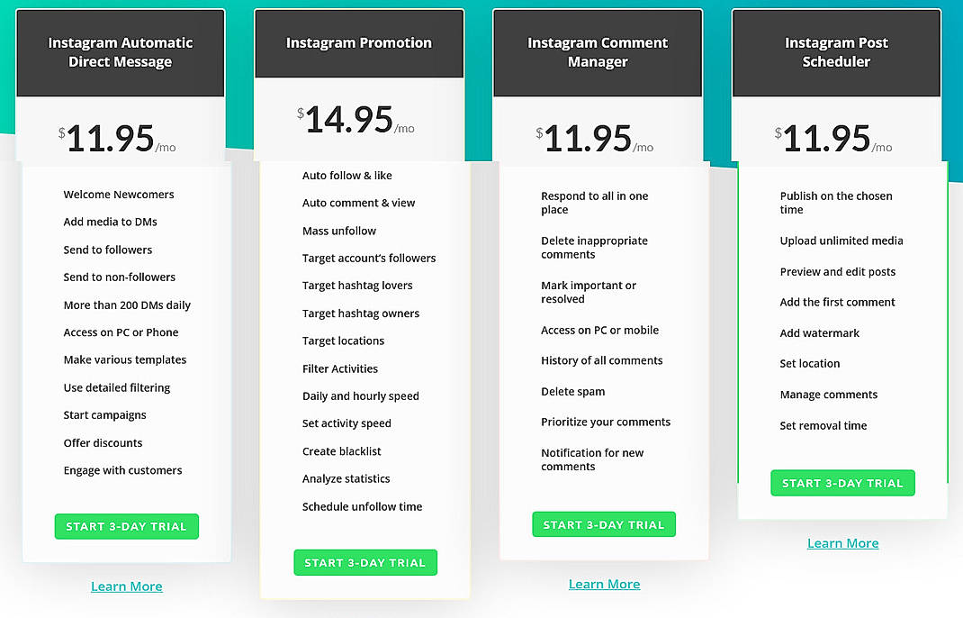 Pricing screenshot