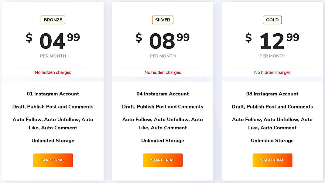 Pricing screenshot