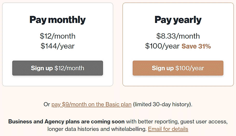 Pricing screenshot