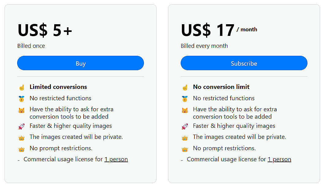 Pricing screenshot