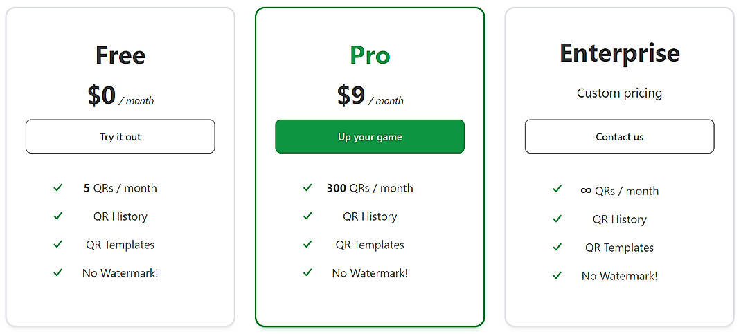 Pricing screenshot