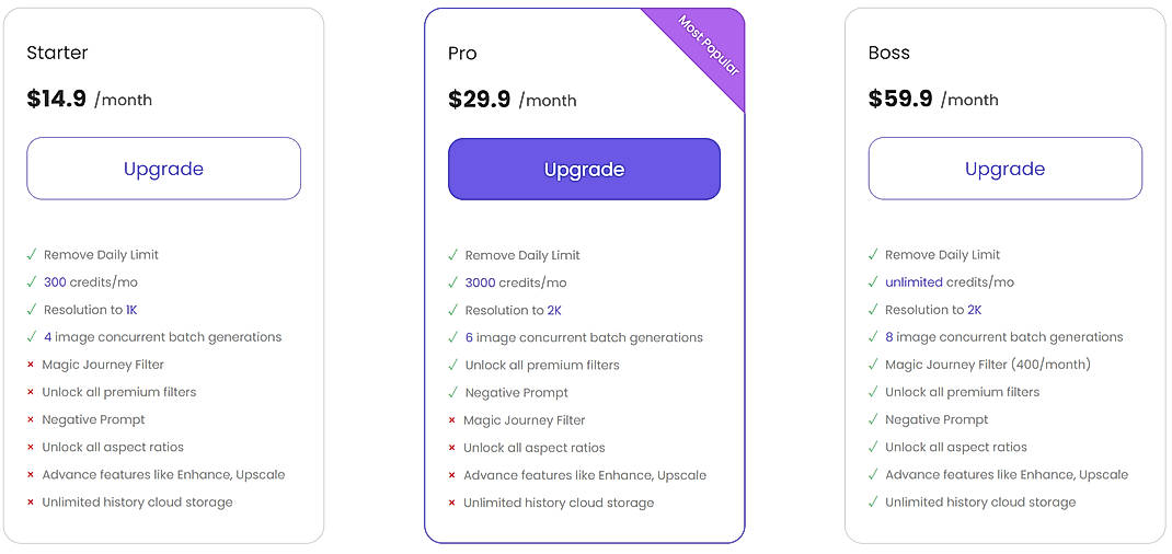 Pricing screenshot