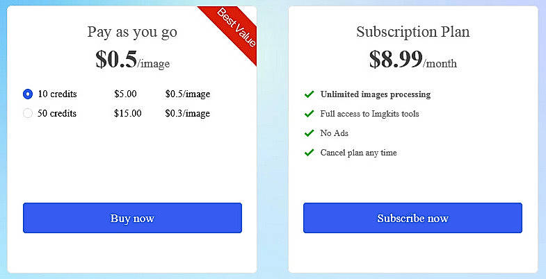 Pricing screenshot