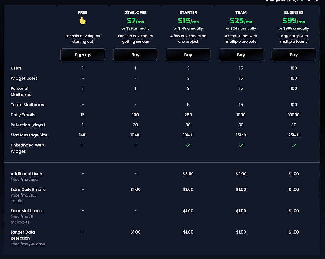 Pricing screenshot