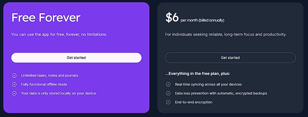 Pricing screenshot