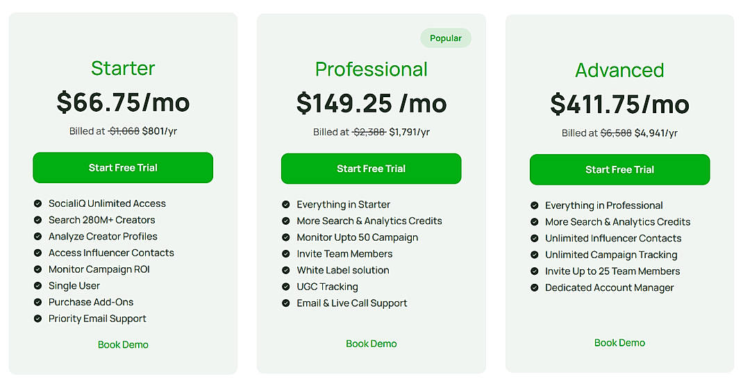 Pricing screenshot