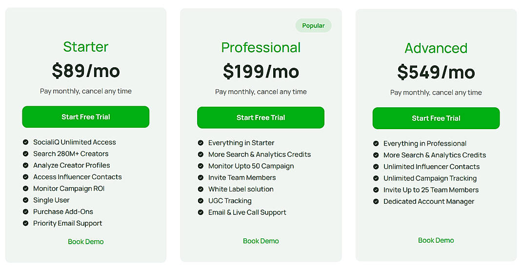Pricing screenshot