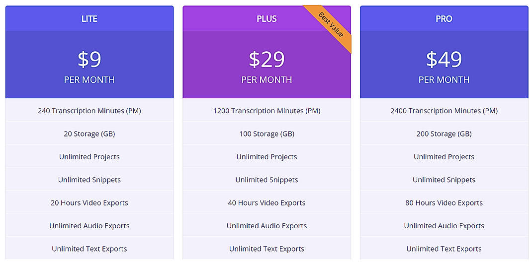 Pricing screenshot