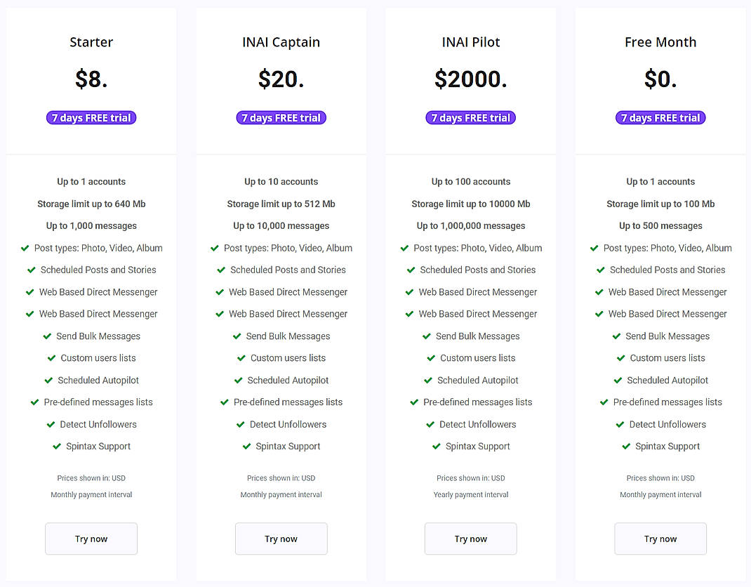 Pricing screenshot