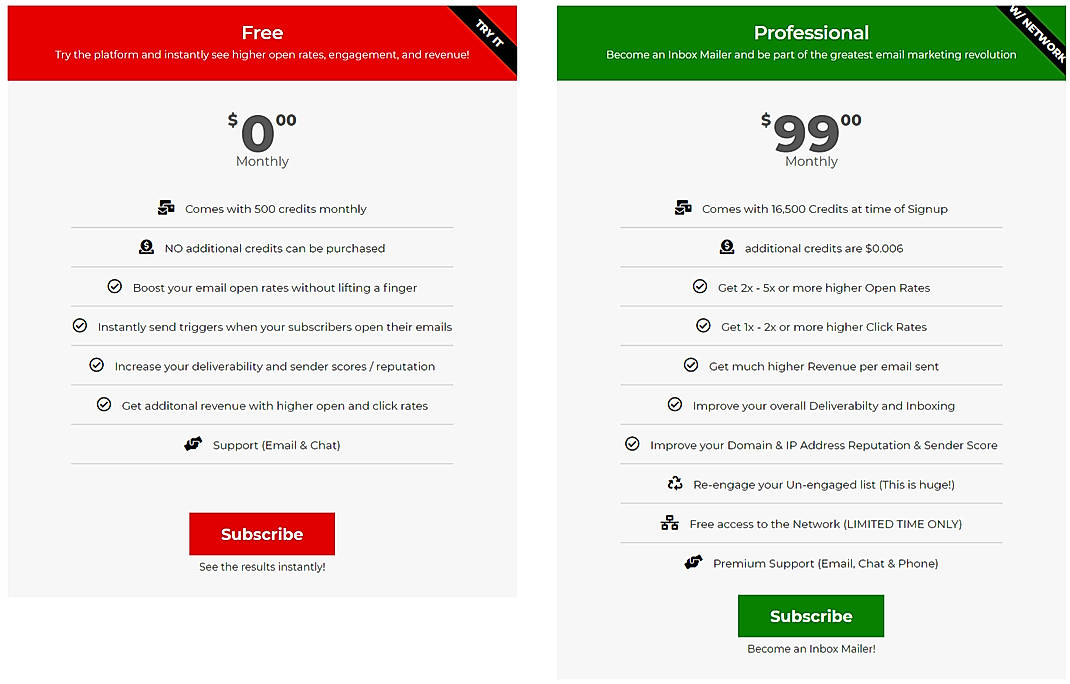 Pricing screenshot