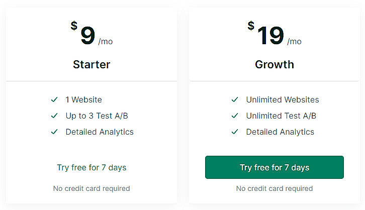 Pricing screenshot