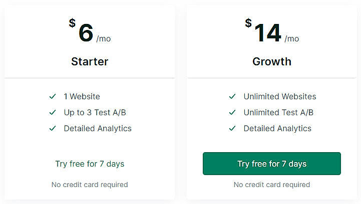Pricing screenshot
