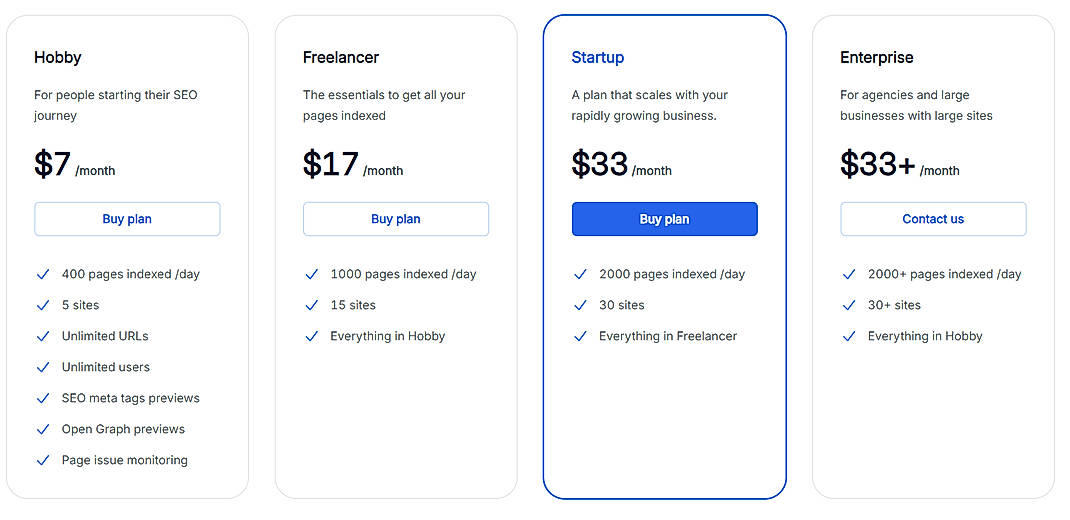 Pricing screenshot