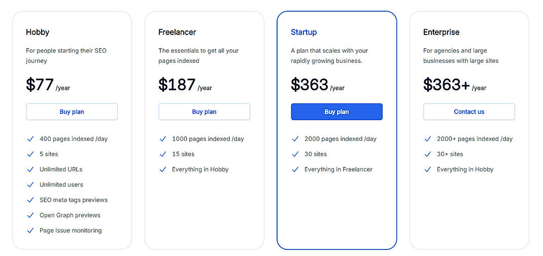 Pricing screenshot