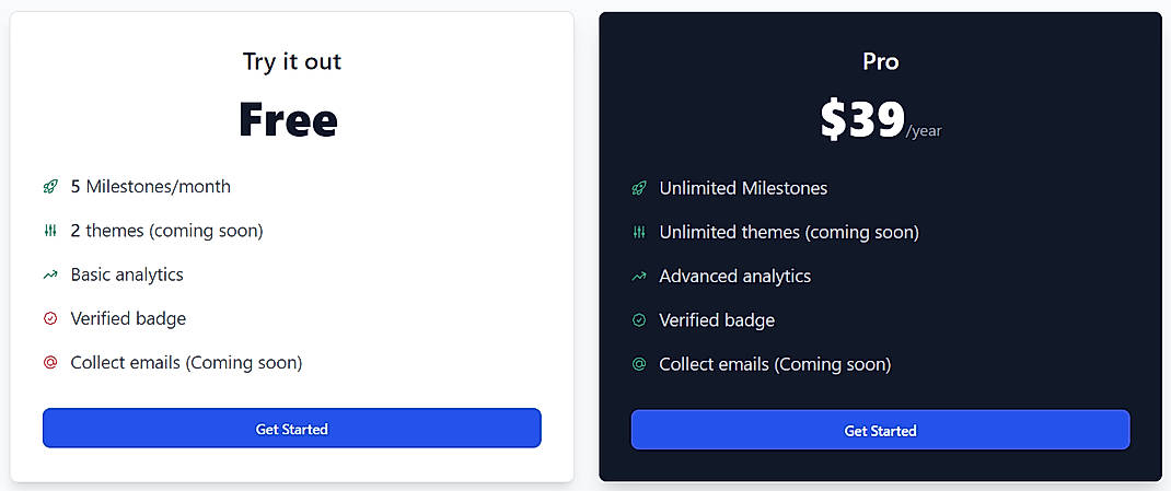 Pricing screenshot