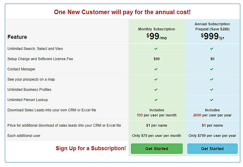 Pricing screenshot