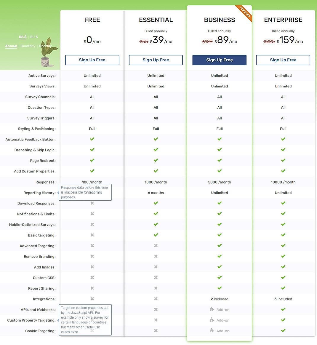 Pricing screenshot