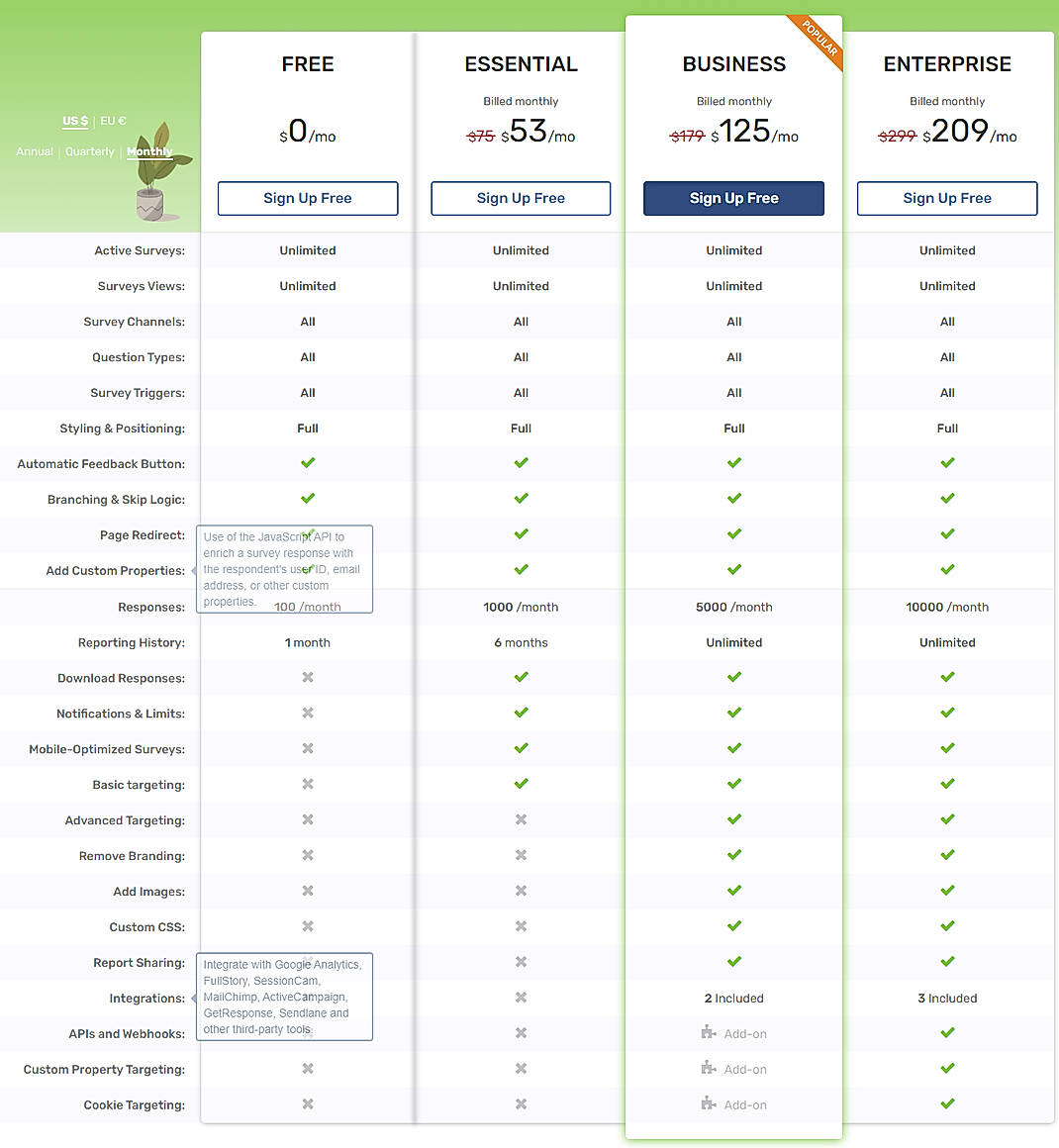 Pricing screenshot