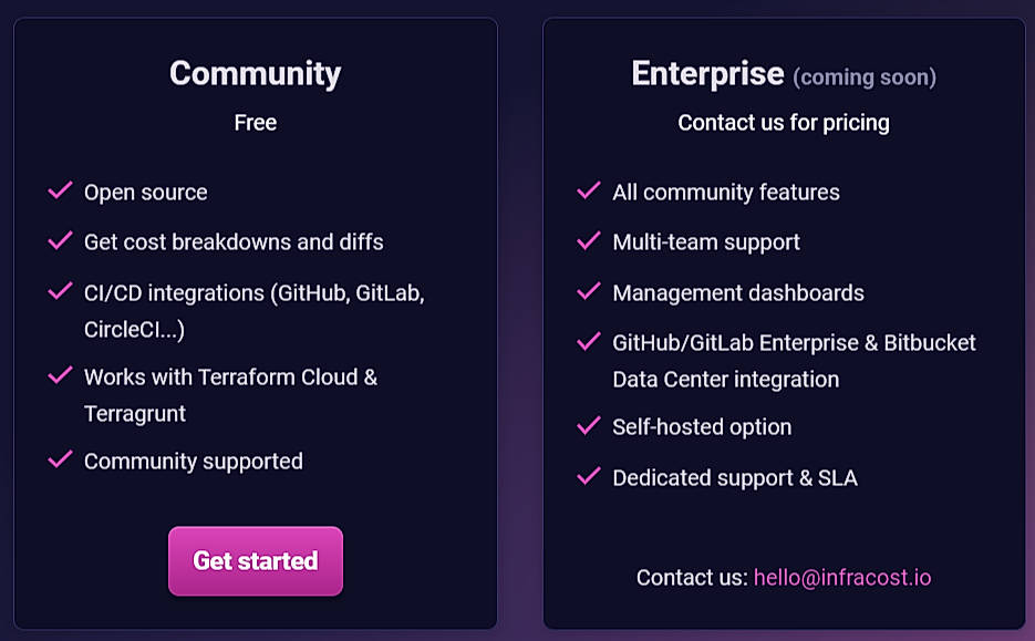 Pricing screenshot
