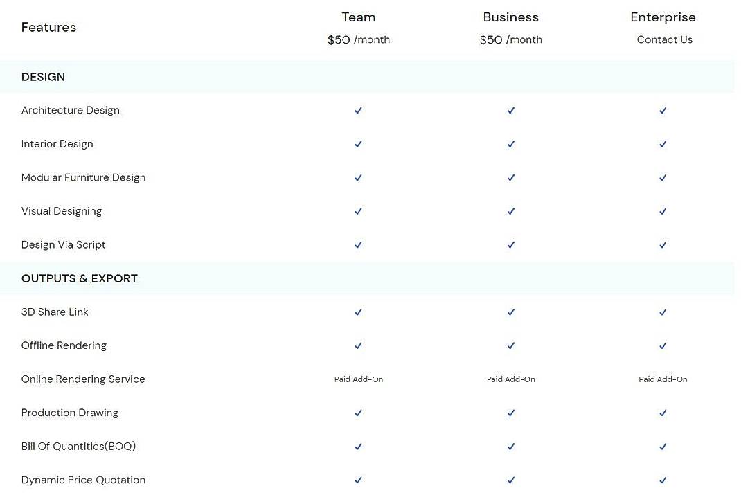 Pricing screenshot
