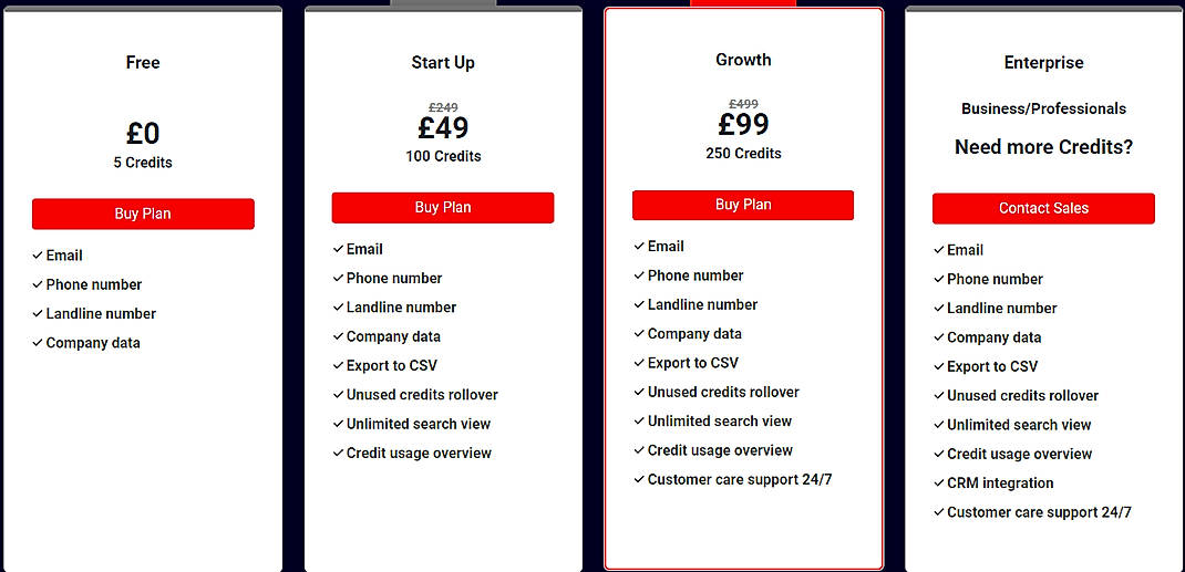Pricing screenshot