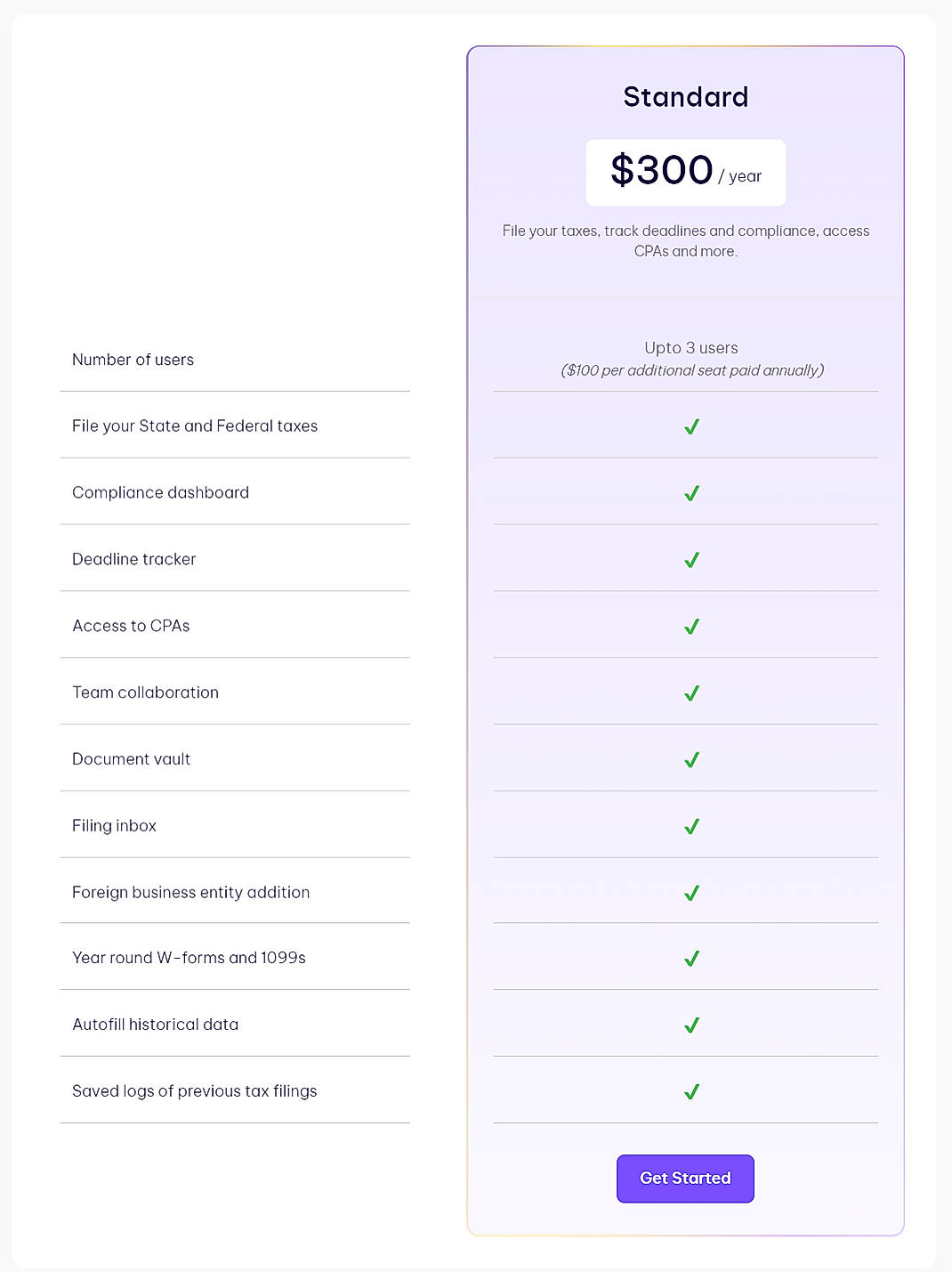 Pricing screenshot