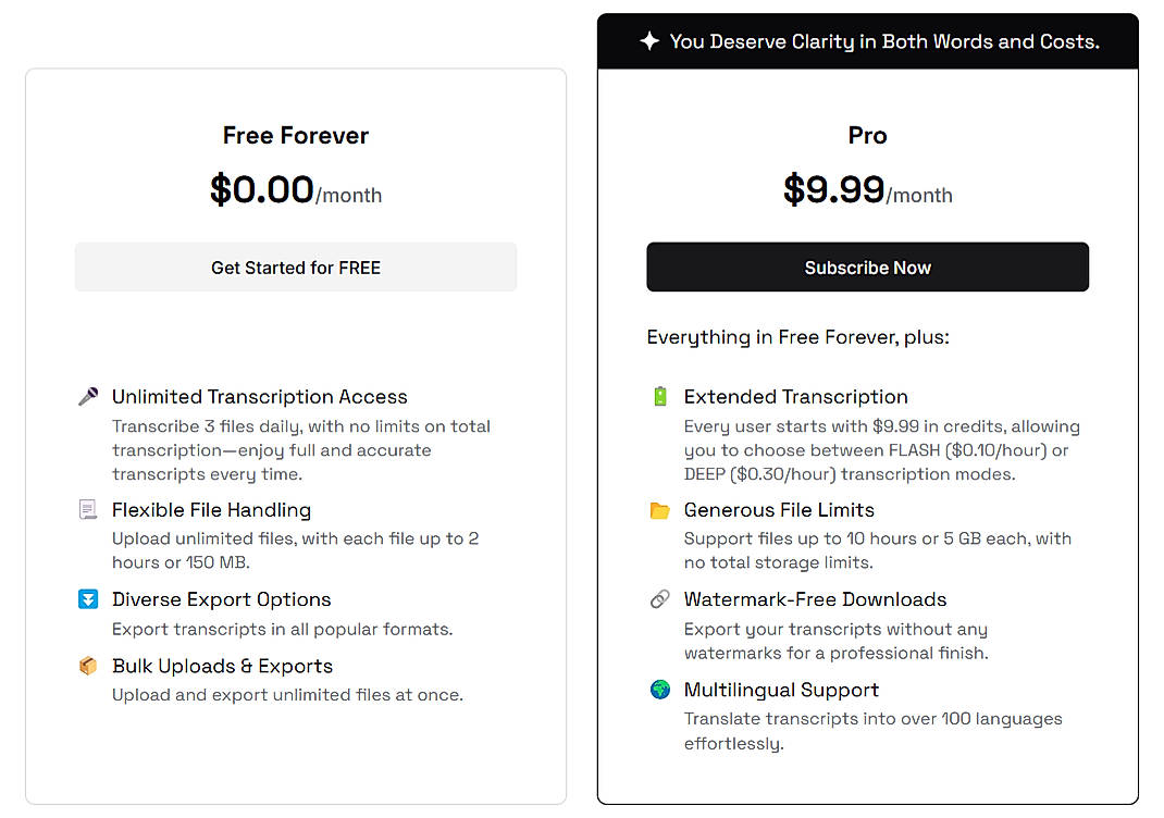 Pricing screenshot