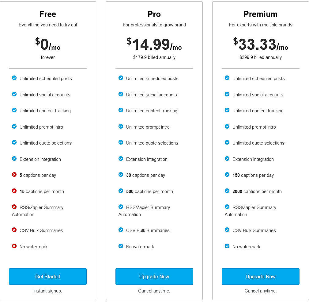 Pricing screenshot