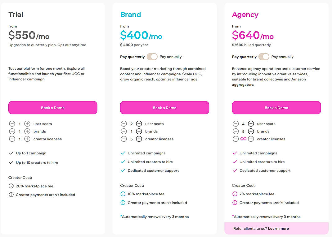 Pricing screenshot