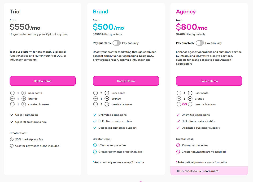 Pricing screenshot