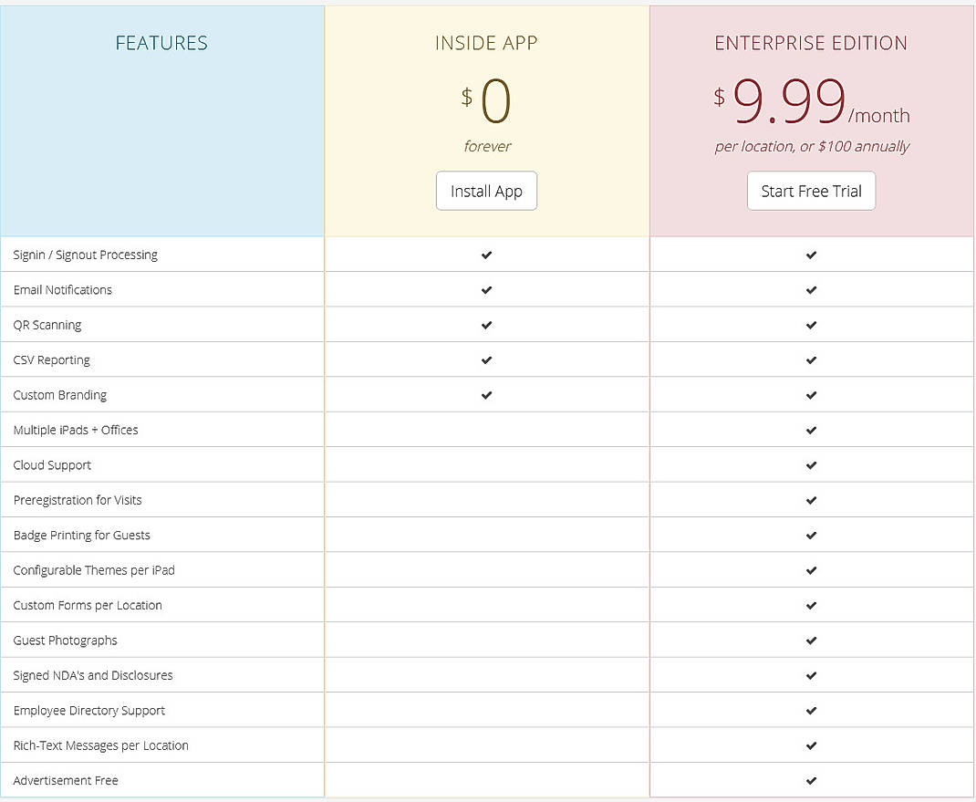 Pricing screenshot