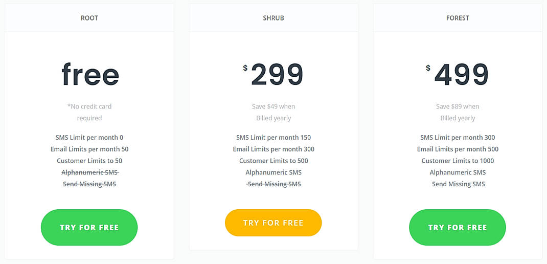 Pricing screenshot