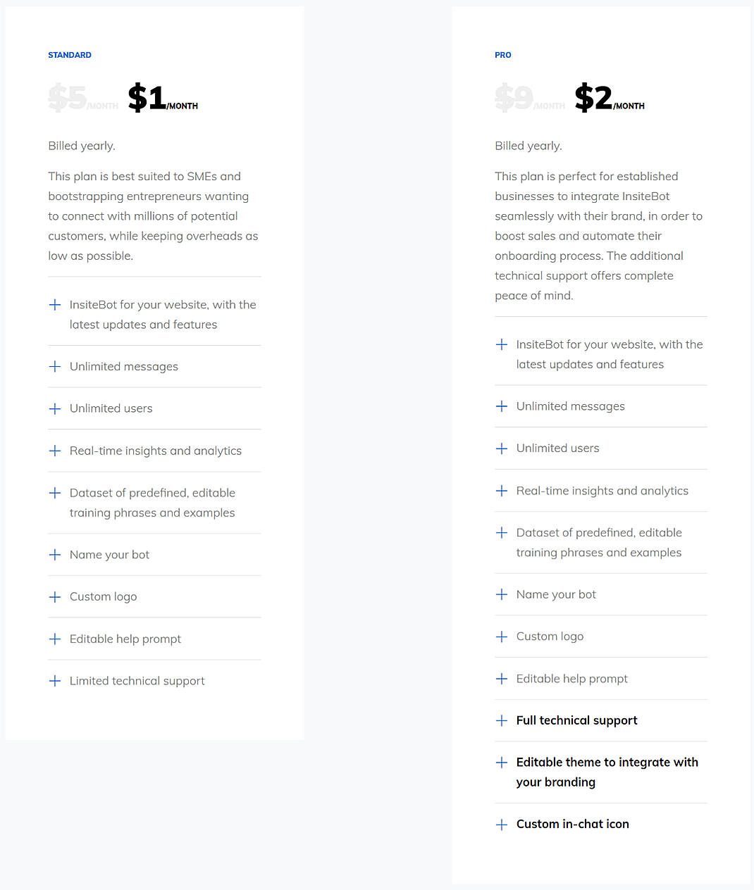 Pricing screenshot