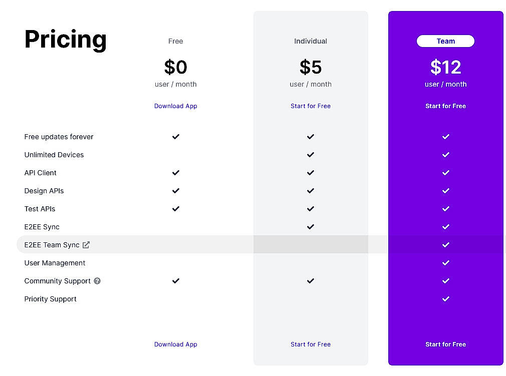 Pricing screenshot