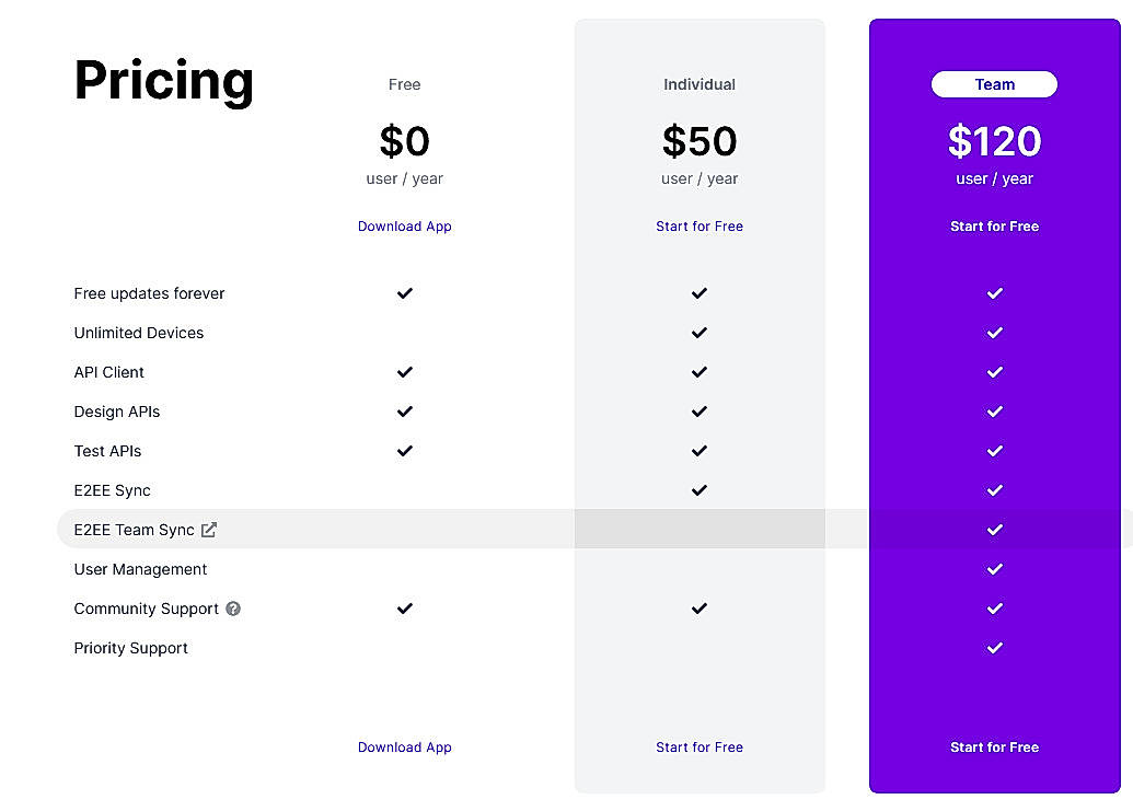 Pricing screenshot