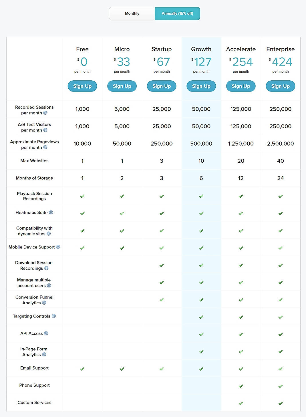 Pricing screenshot