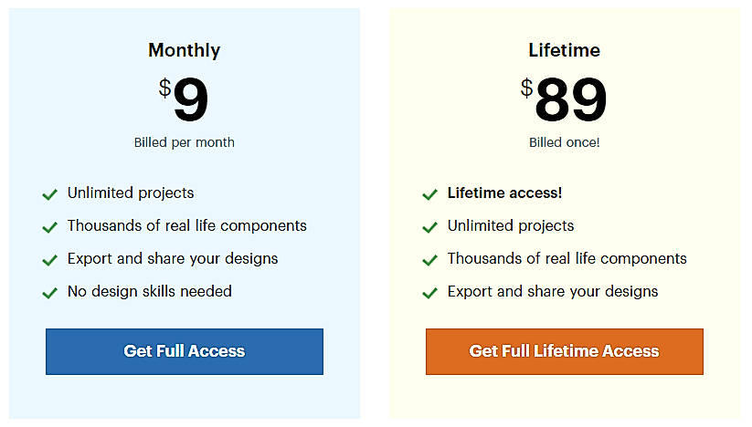 Pricing screenshot