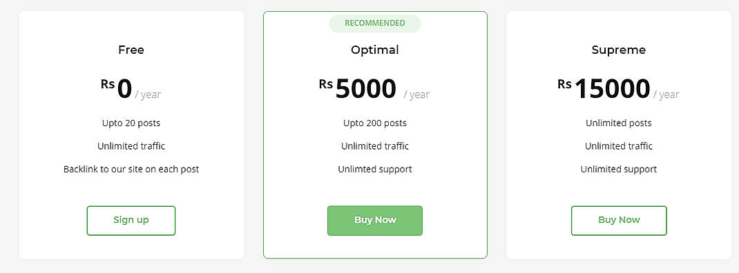 Pricing screenshot