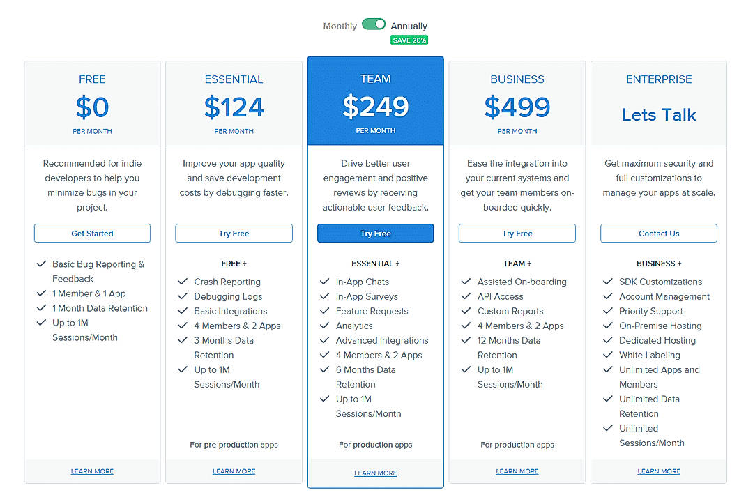 Pricing screenshot