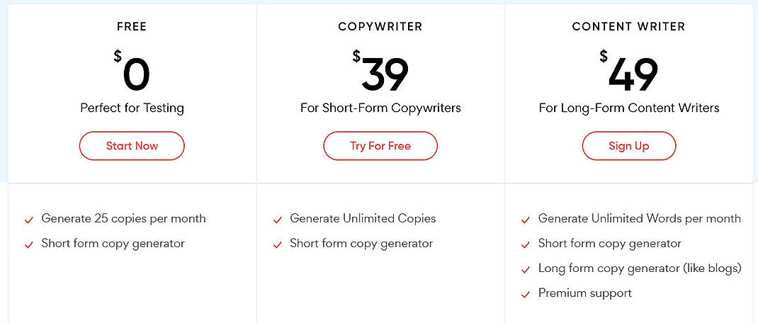 Pricing screenshot