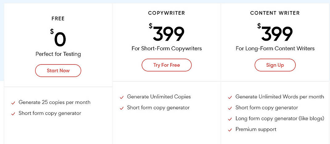 Pricing screenshot