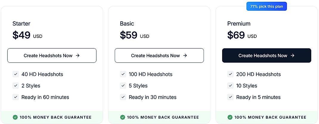 Pricing screenshot