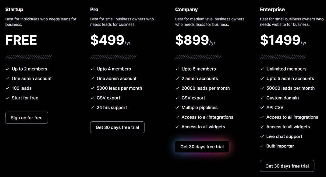Pricing screenshot