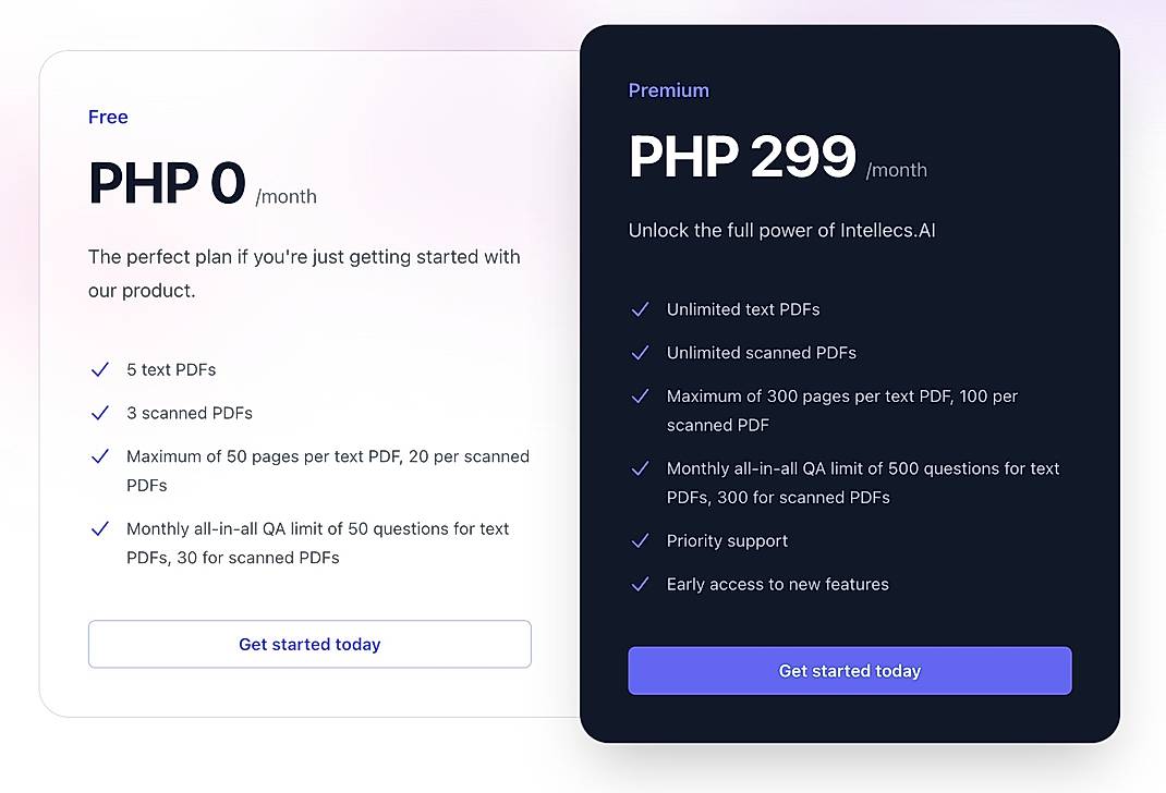 Pricing screenshot
