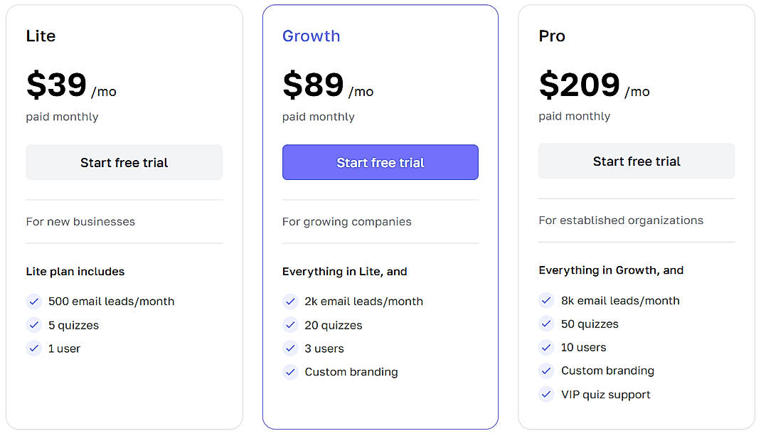 Pricing screenshot