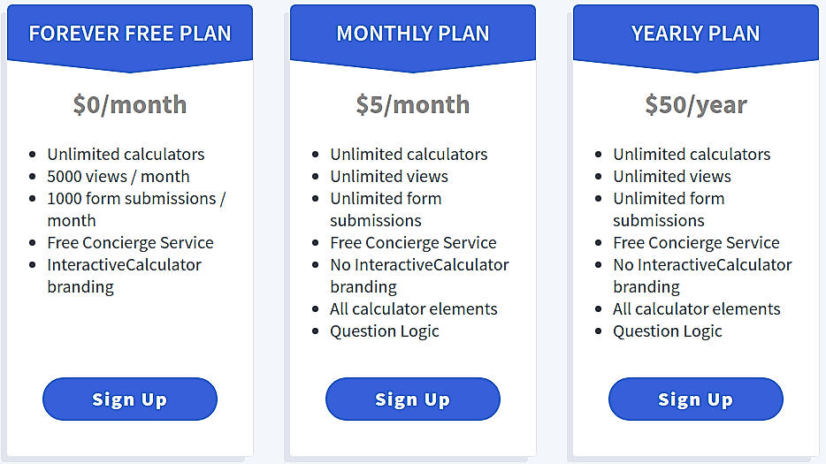 Pricing screenshot