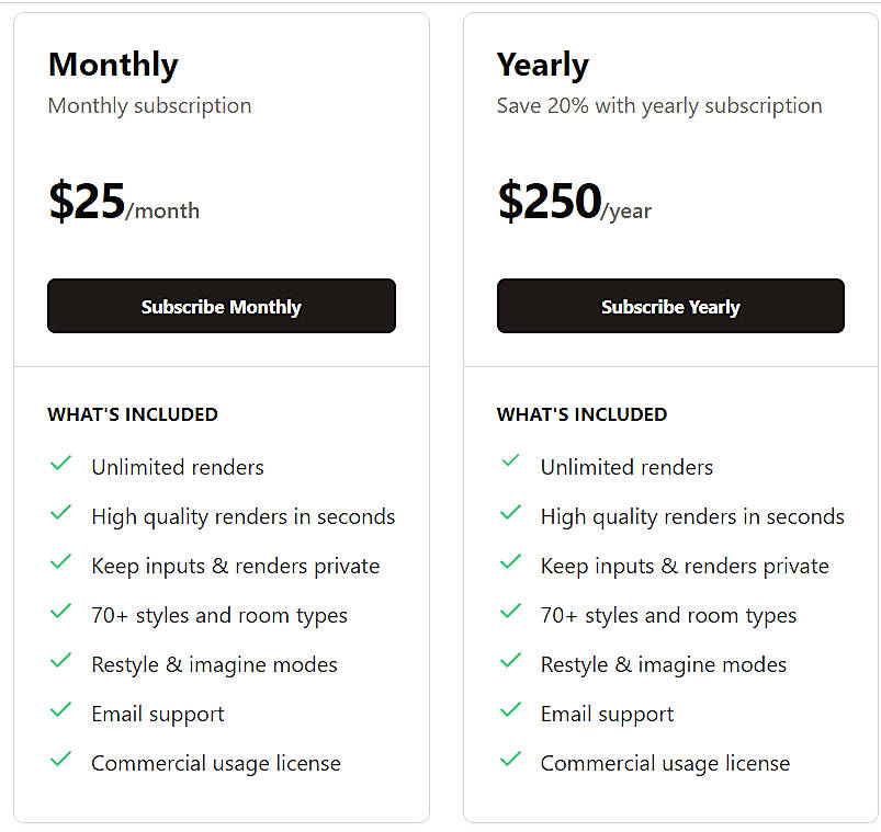 Pricing screenshot