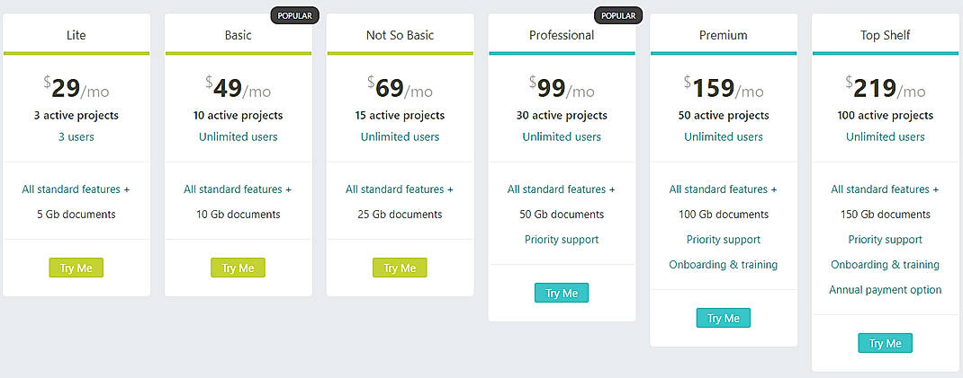 Pricing screenshot