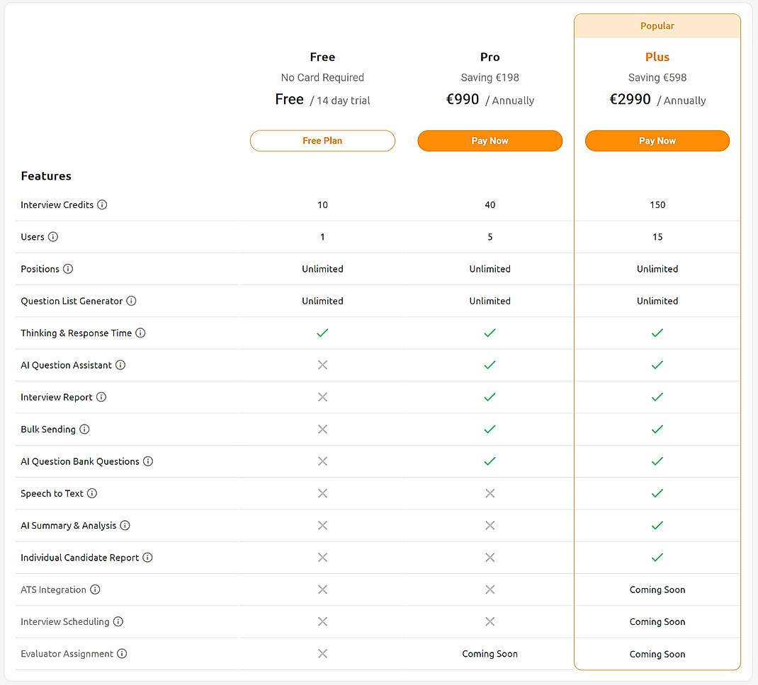 Pricing screenshot